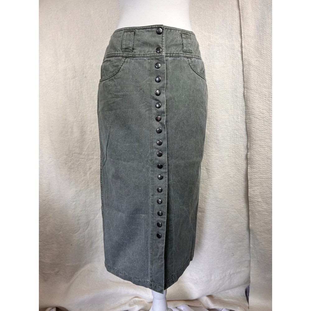 Vintage Utility Chic Boho Grunge Alt Indie Denim Button Front Midi Skirt Sz 4